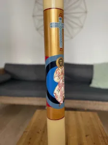 Cirio pascual elaborado pintado a mano, referencia CP-E-09