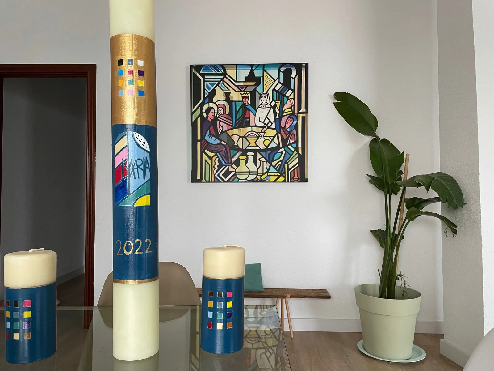Cirio pascual elaborado pintado a mano, referencia CP-E-12