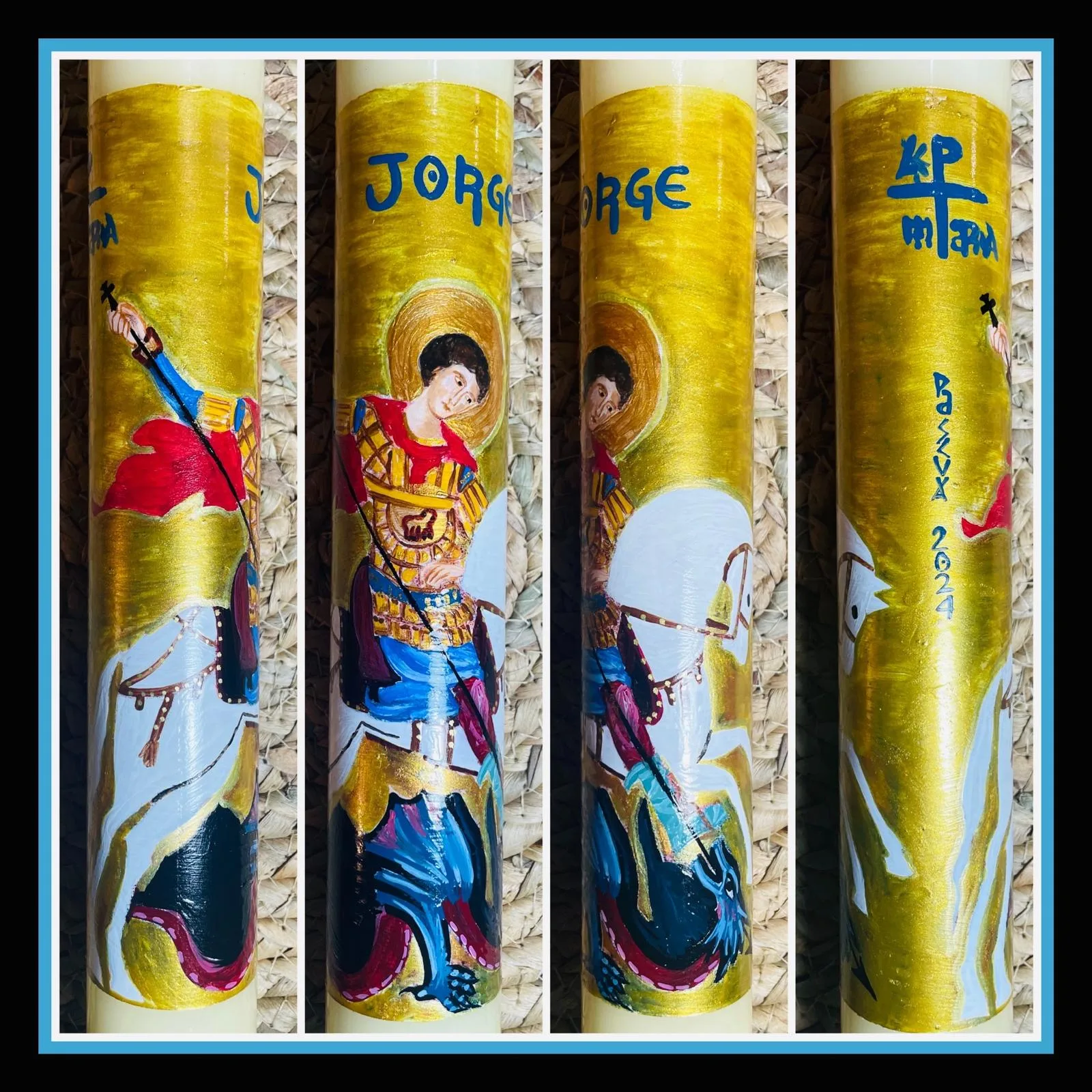 Vela de bautizo pintada al detalle, a todo color, referencia BZ-D-01