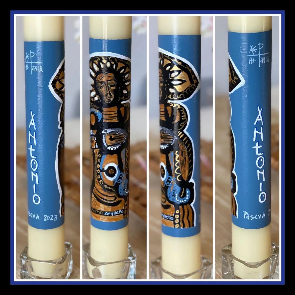 Vela de bautizo pintada al detalle, a todo color, referencia BZ-D-03