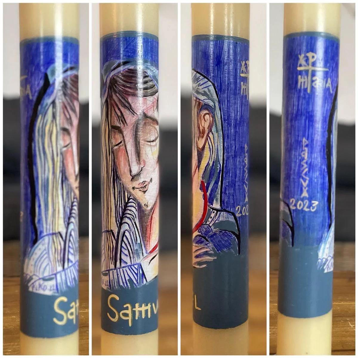Vela de bautizo pintada al detalle, a todo color, referencia BZ-D-04