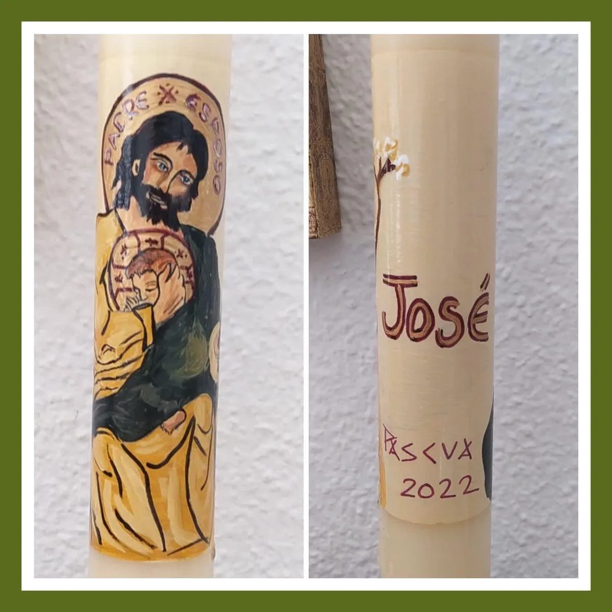 Vela de bautizo pintada al detalle, a todo color, referencia BZ-D-06