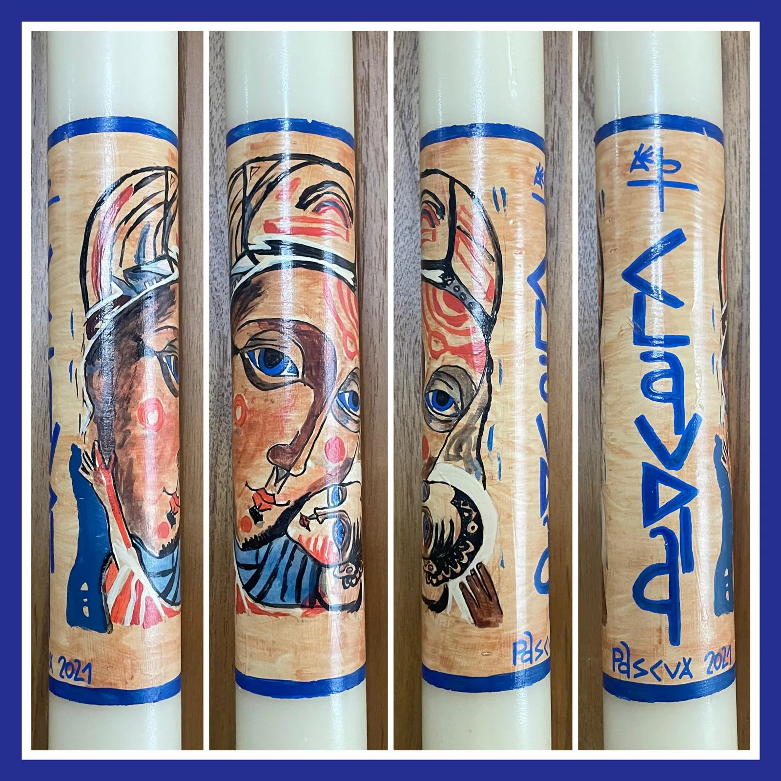 Vela de bautizo pintada al detalle, a todo color, referencia BZ-D-13