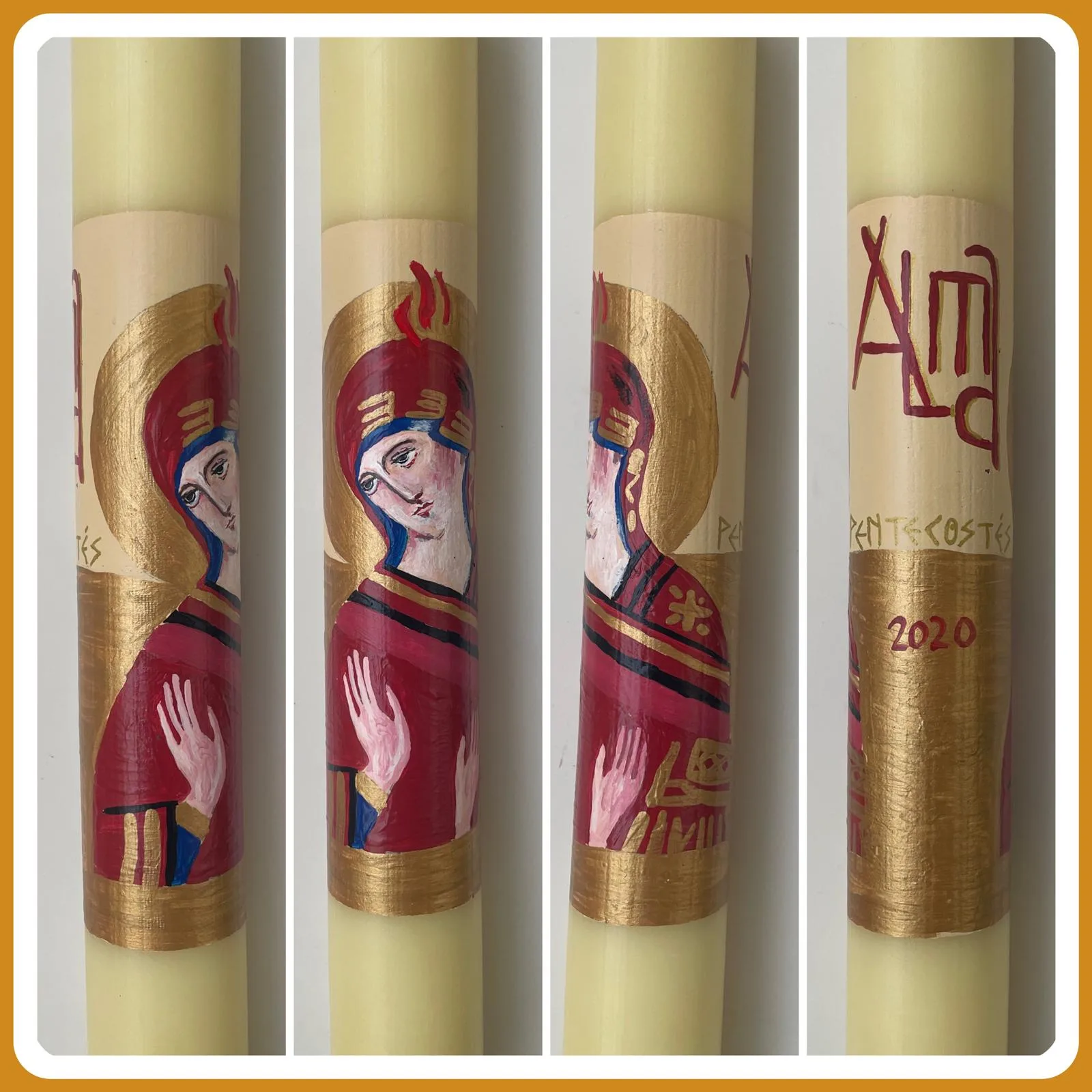 Vela de bautizo pintada al detalle, a todo color, referencia BZ-D-14