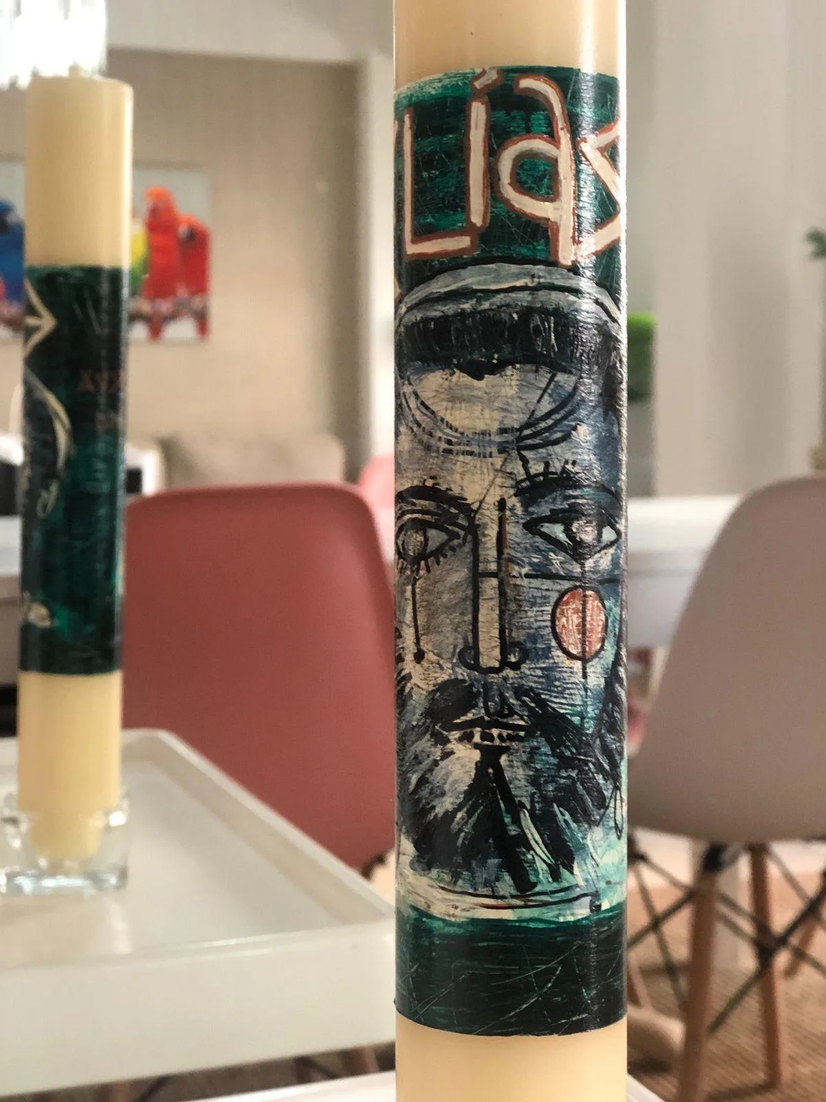 Vela de bautizo pintada al detalle, a todo color, referencia BZ-D-15