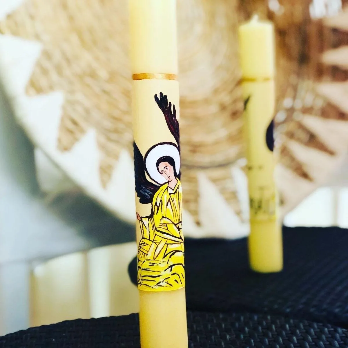 Vela de bautizo pintada al detalle, a todo color, referencia BZ-D-17
