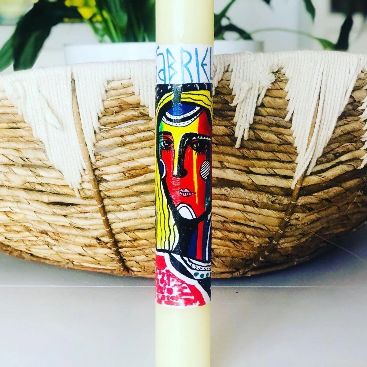 Vela de bautizo pintada al detalle, a todo color, referencia BZ-D-21