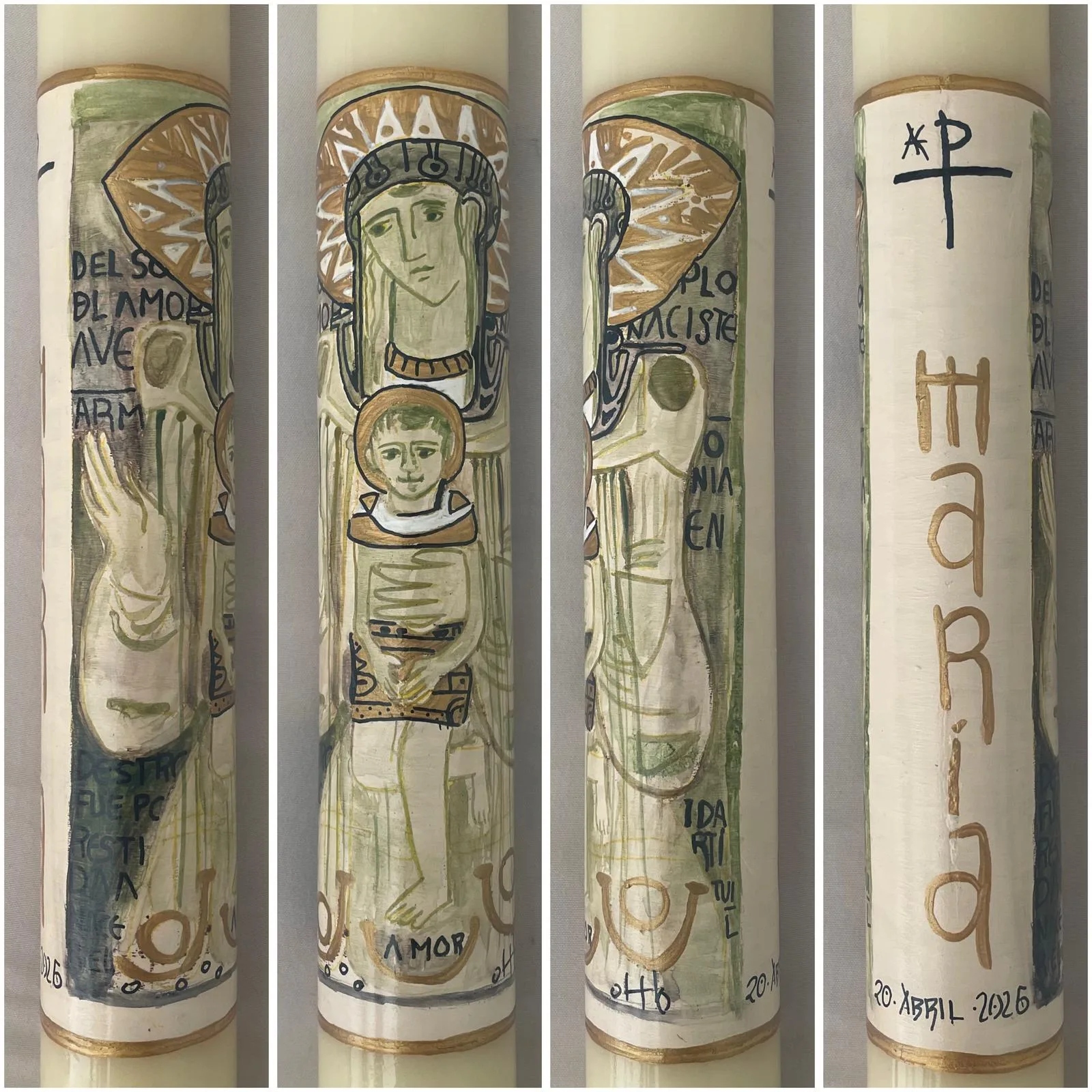 Vela de bautizo pintada al detalle, a todo color, referencia BZ-D-24