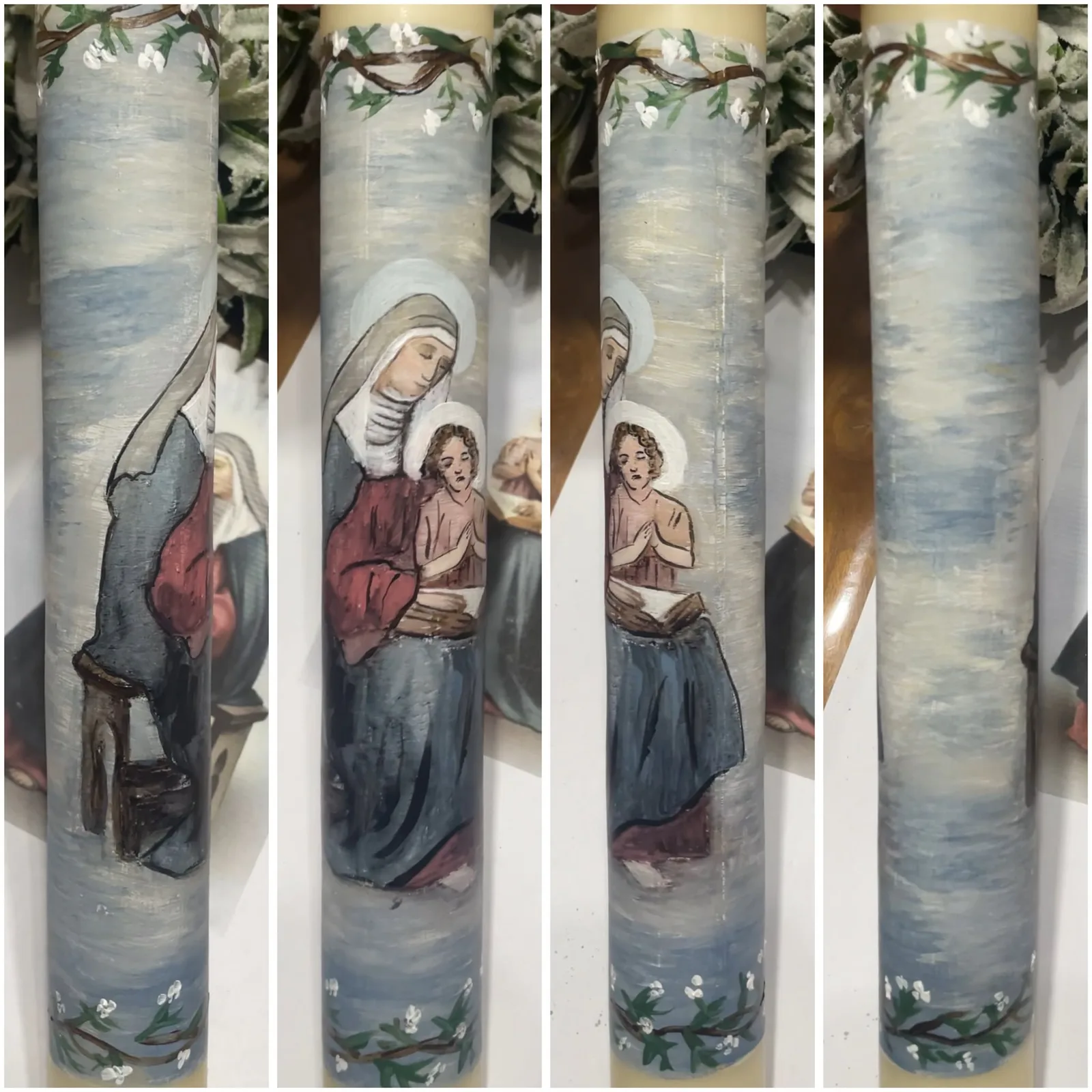 Vela de bautizo pintada al detalle, a todo color, referencia BZ-D-25