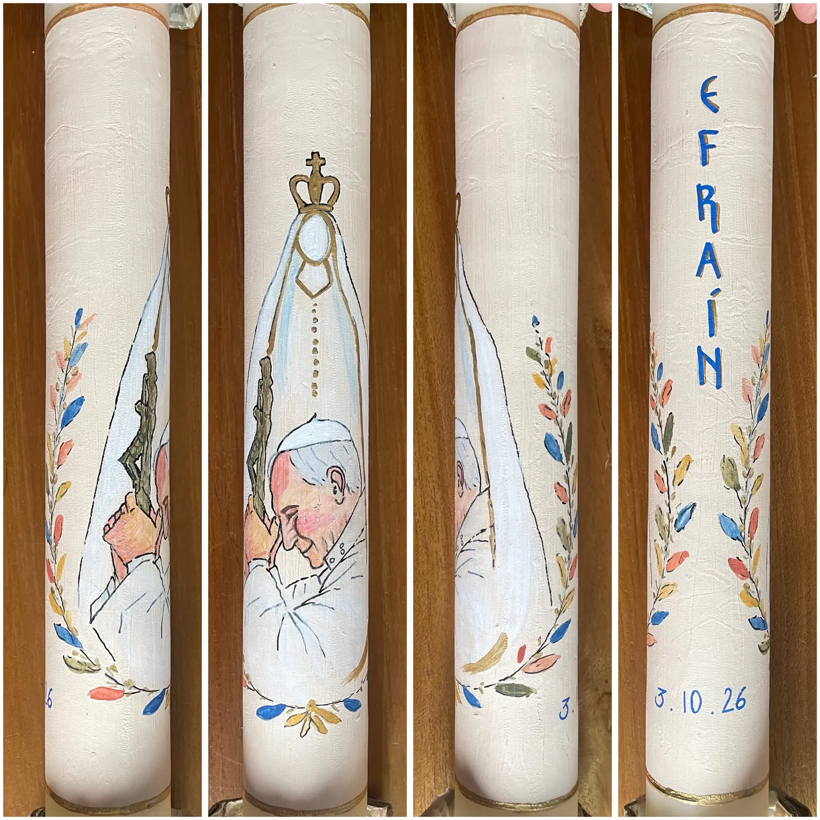Vela de bautizo pintada al detalle, a todo color, referencia BZ-D-26