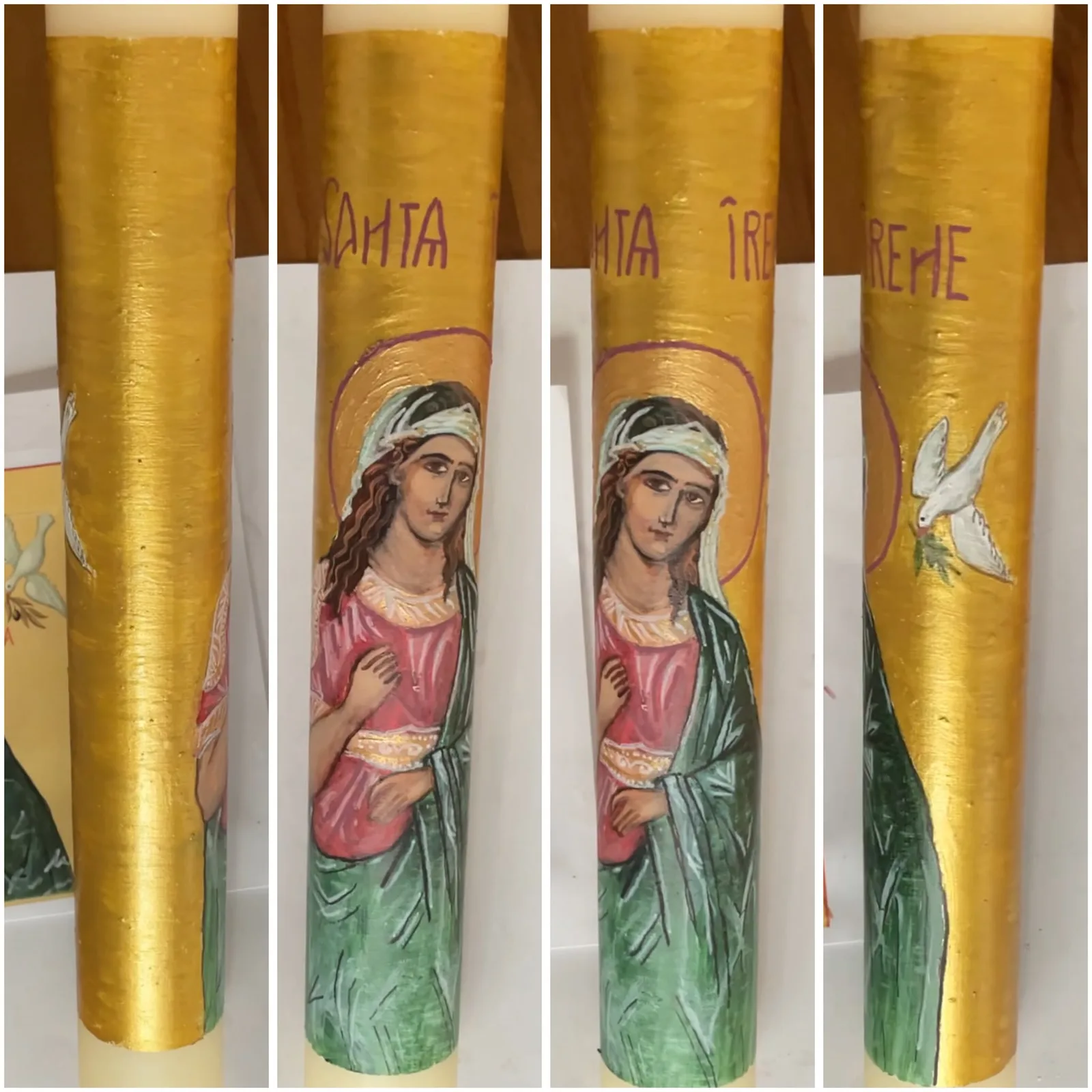 Vela de bautizo pintada al detalle, a todo color, referencia BZ-D-27