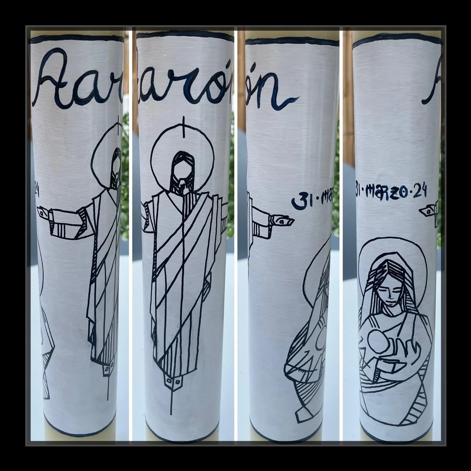 Vela de bautizo básica pintada a mano, referencia BZ-B-17