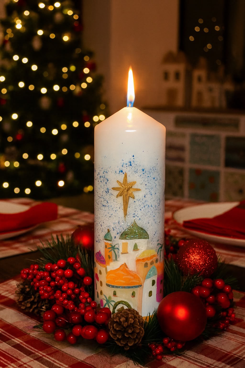 Vela de Navidad pintada a mano, referencia NV-10