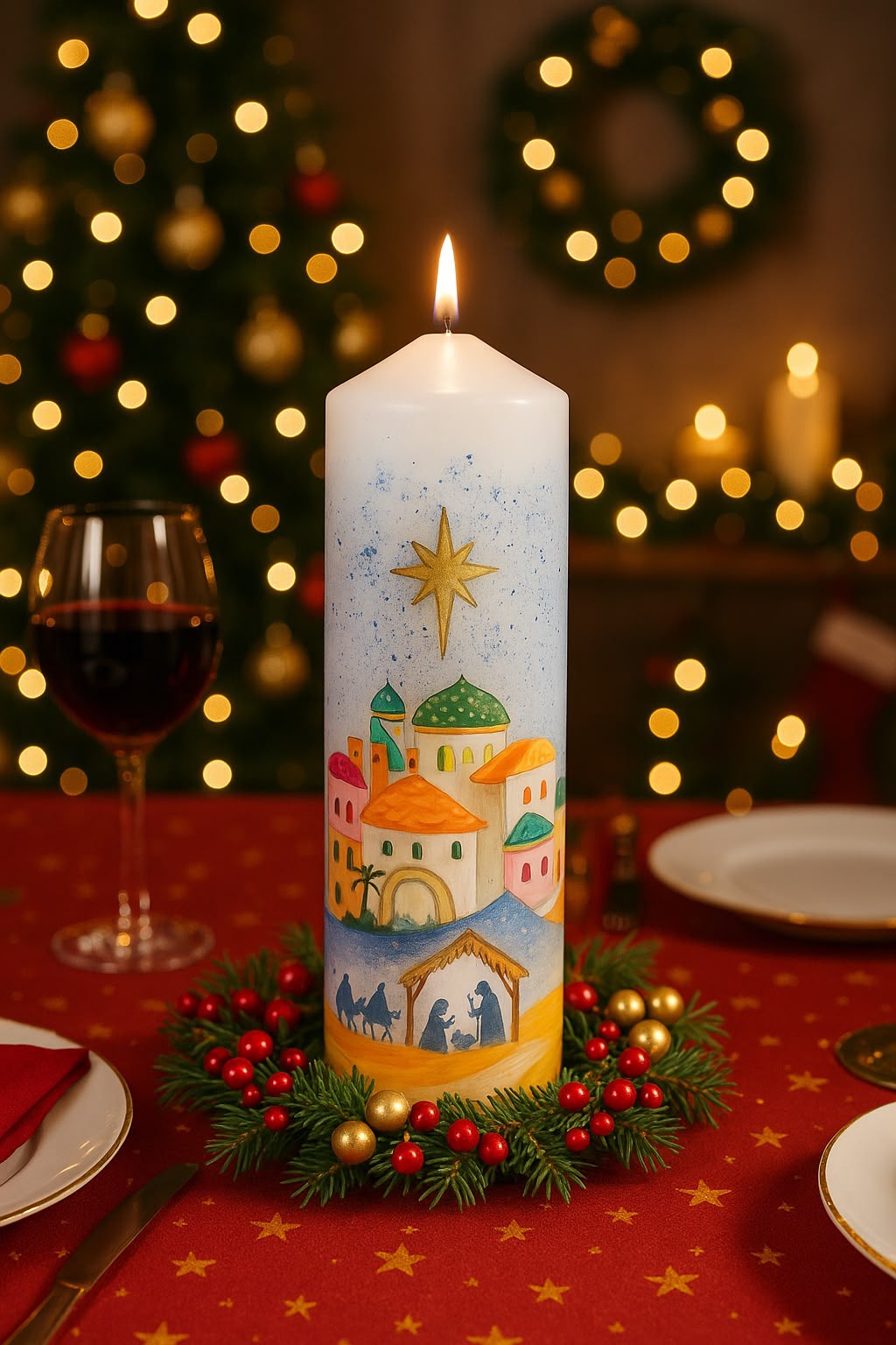 Vela de Navidad pintada a mano, referencia NV-11